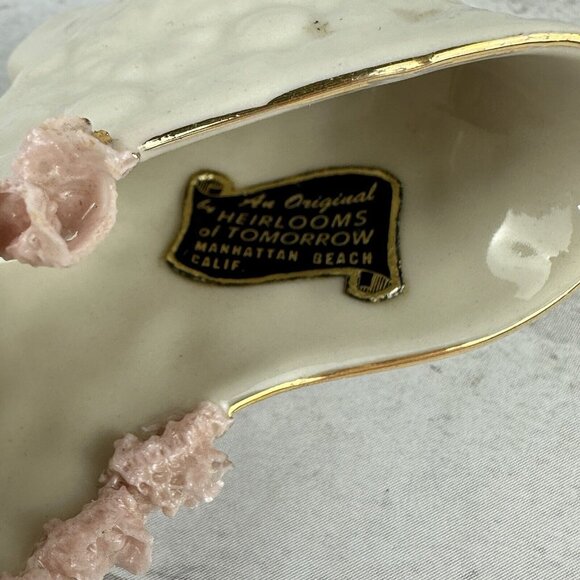 Heirlooms Of Tomorrow White Porcelain Shoe Pink Ruffles and Pink Rose - Picture 4 of 5